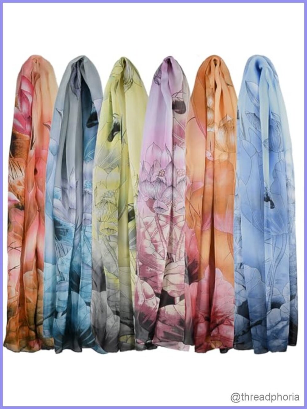 6 Pack Chiffon Scarves Women Lightweight Floral Print Large 59x20